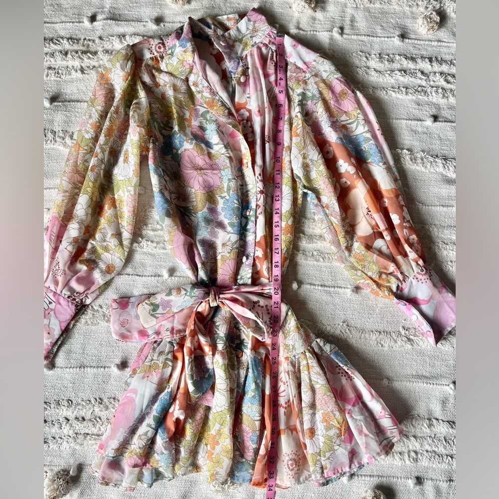 Pink Ripple Floral Garden Long Sleeve Shift mini Dress Size Small - Picture 8 of 15